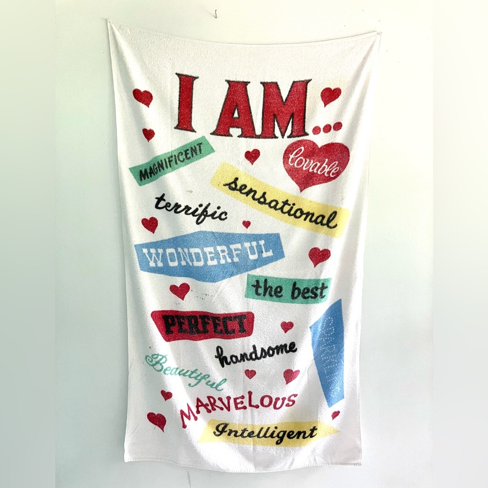Vintage 50’s royal terry novelty words text font beach bath towel